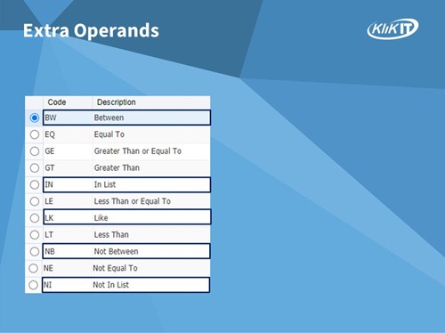 Purge-it! Version 5 Extra Operands.  Opportunities to dig deeper and more precisely when interrogating JD Edwards data from within Purge-it!