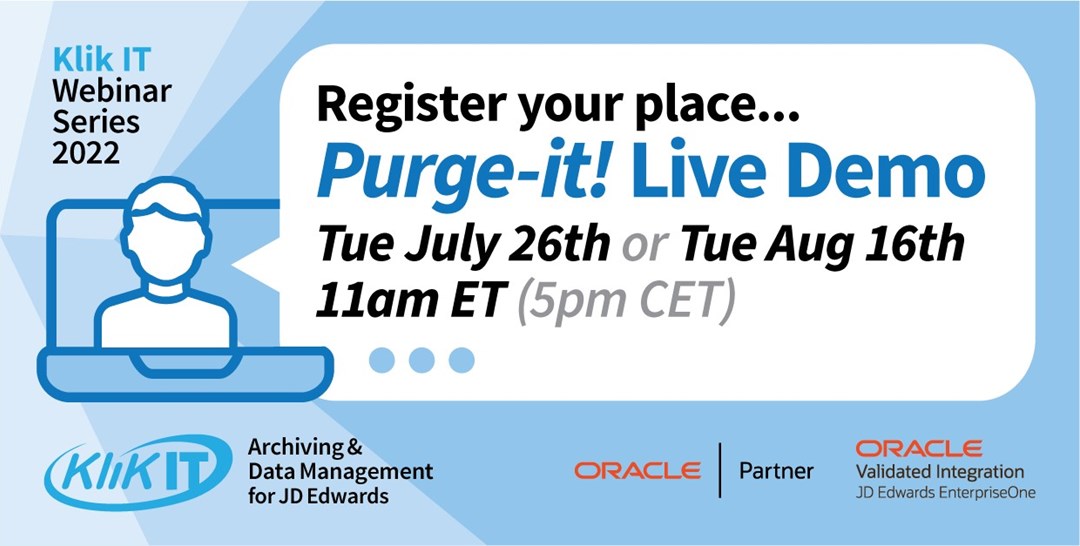 Live Purge-it! product demo | JD Edwards archiving | Choose a date that suits you