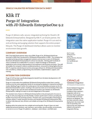 OVI data sheet | Purge-it integrations with JDE E1