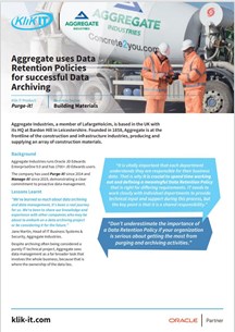 Aggregate Industries uses Data Retention Policies for Purge-it! Data Archiving